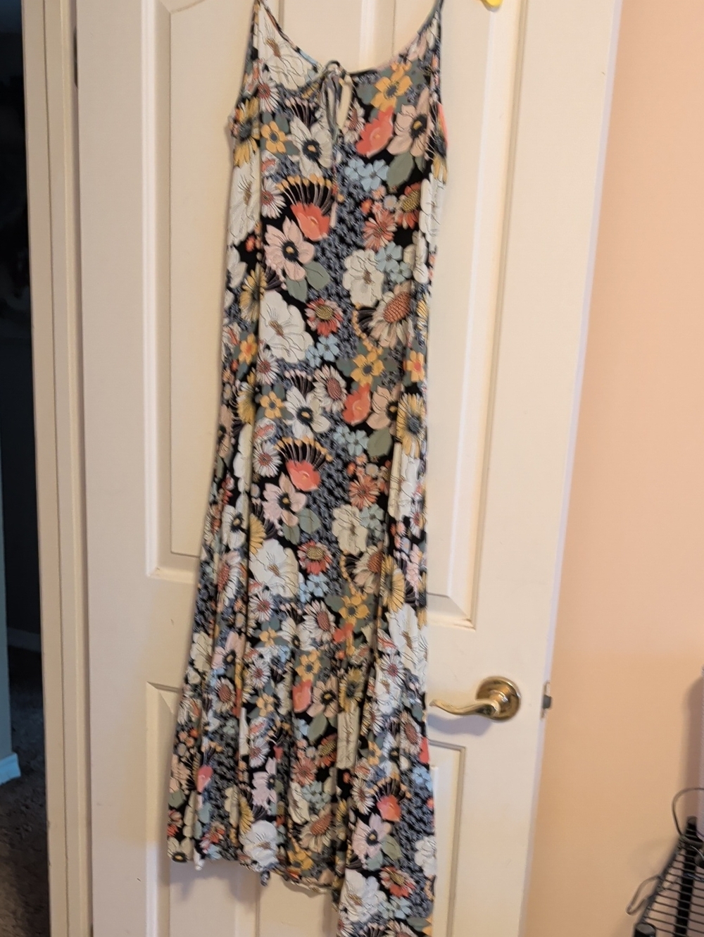 O'Neill Black Maxi Dress with Pink, Yellow & Cream Floral Pattern
